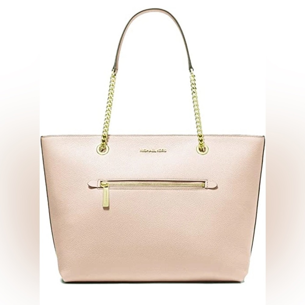 NEW MICHAEL KORS Jet Set Medium Front Zip Pebbled Leather Tote-Powder Blush